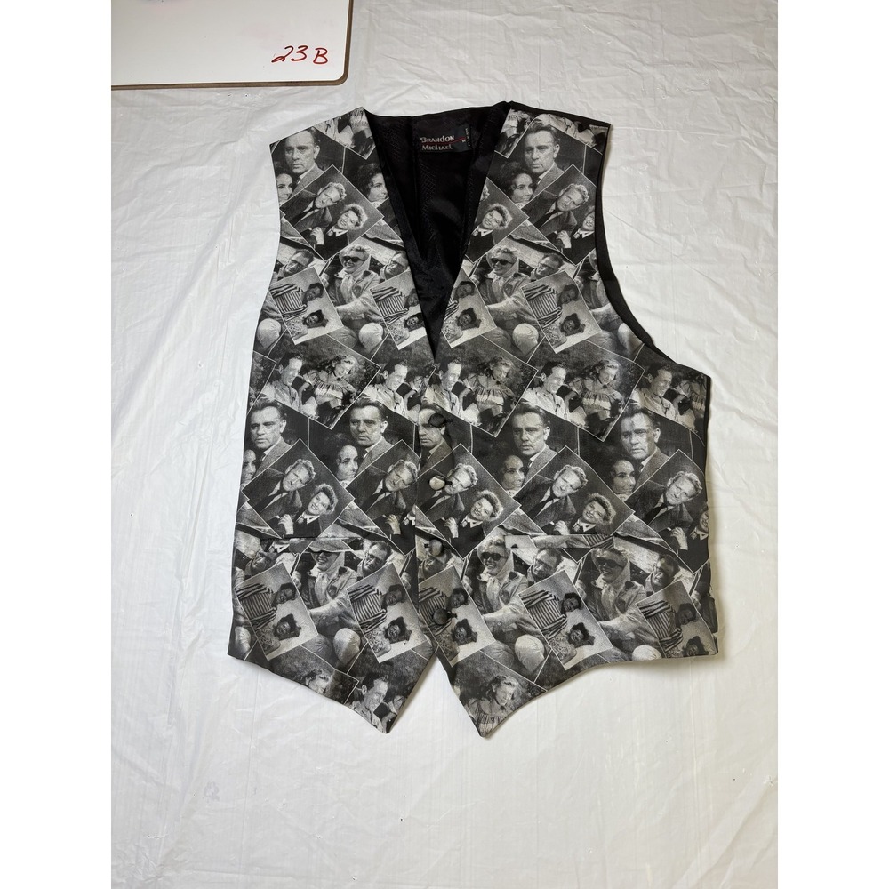 Mens Brandon Michael retro 50s formal vest w/1950s moviestars, size Medium